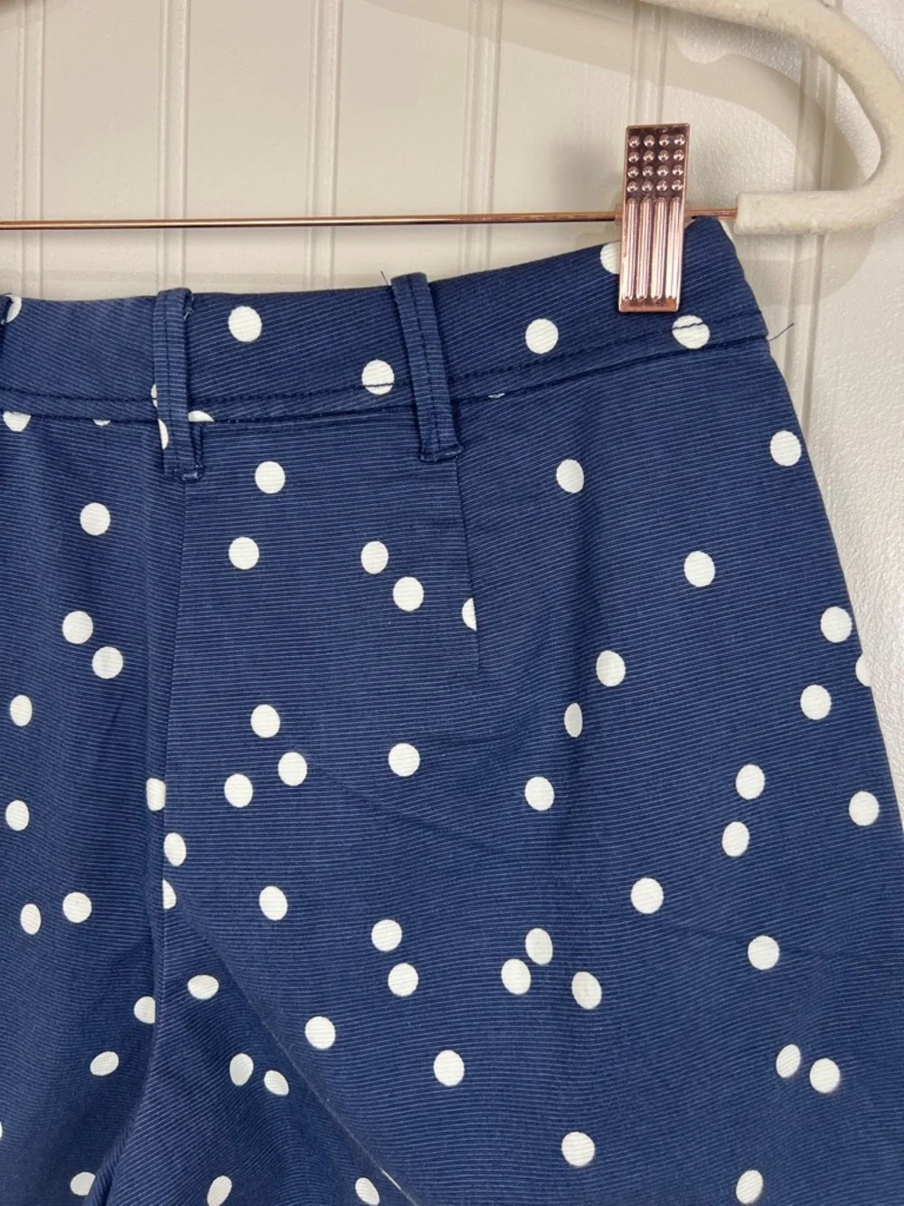 New J Crew High Waisted Pleated Indigo Polka Dot Shorts Size 00